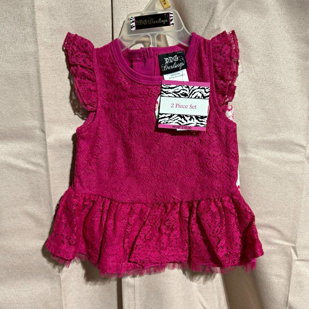 DDG Darlings Girls 2pc Shorts Set 18M Pink Lace Floral Sleeveless Bow Ruffle